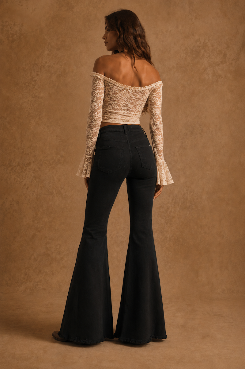 GJG Denim Velvet Riot Bell Bottom Jeans — Black & Copper