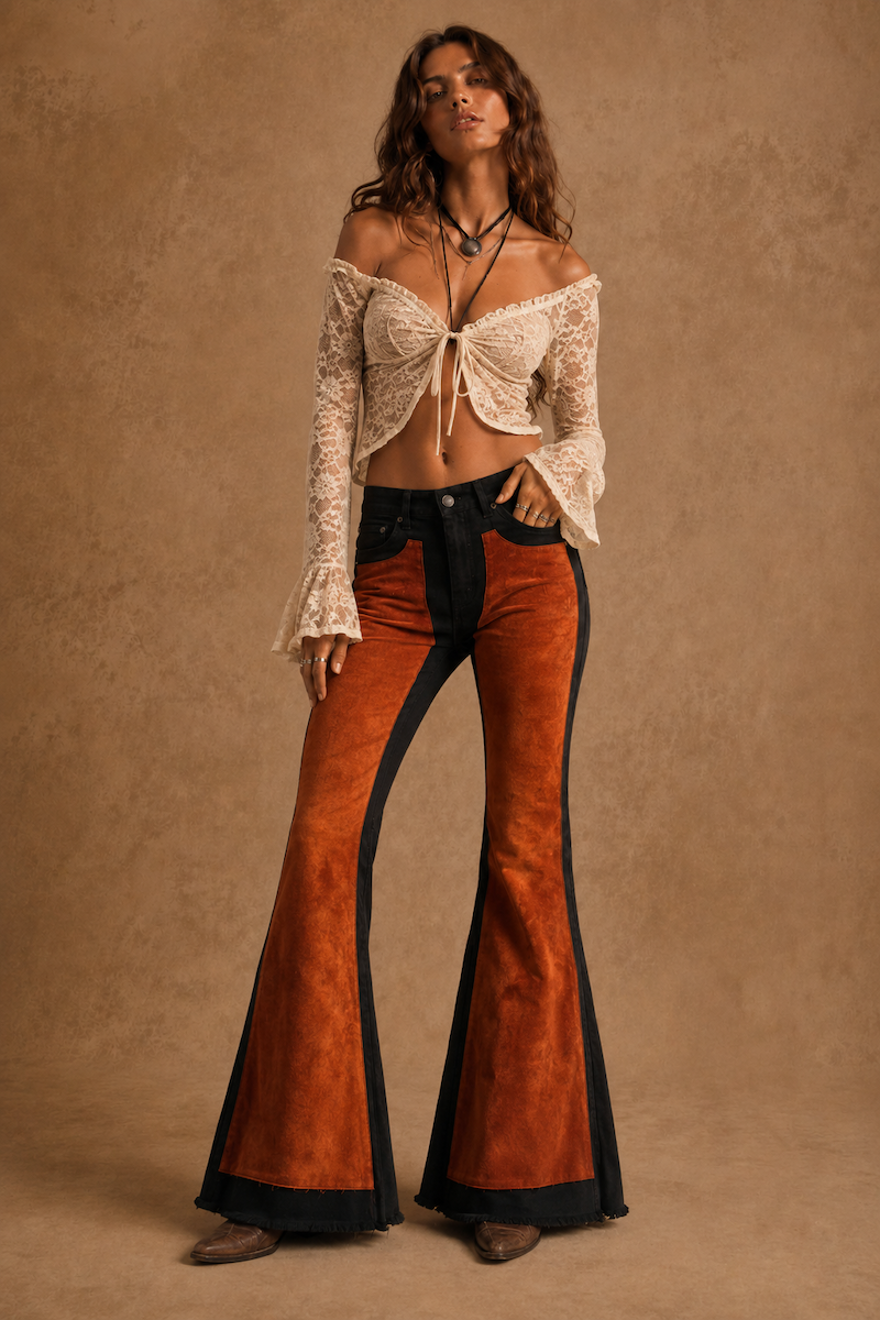 GJG Denim Velvet Riot Bell Bottom Jeans — Black & Copper