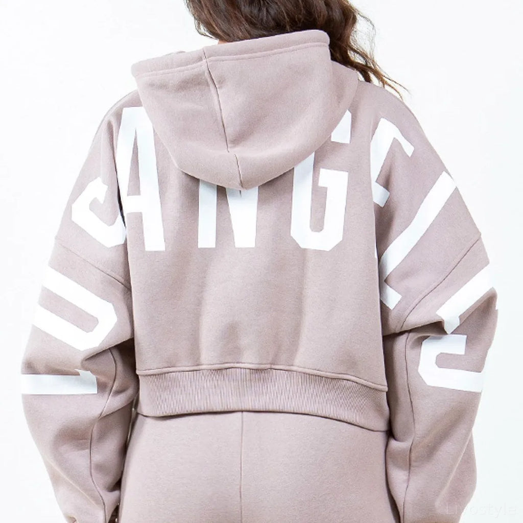 Stylish Graphic Letter Cropped Hoodie with Long Sleeves & Drawstring