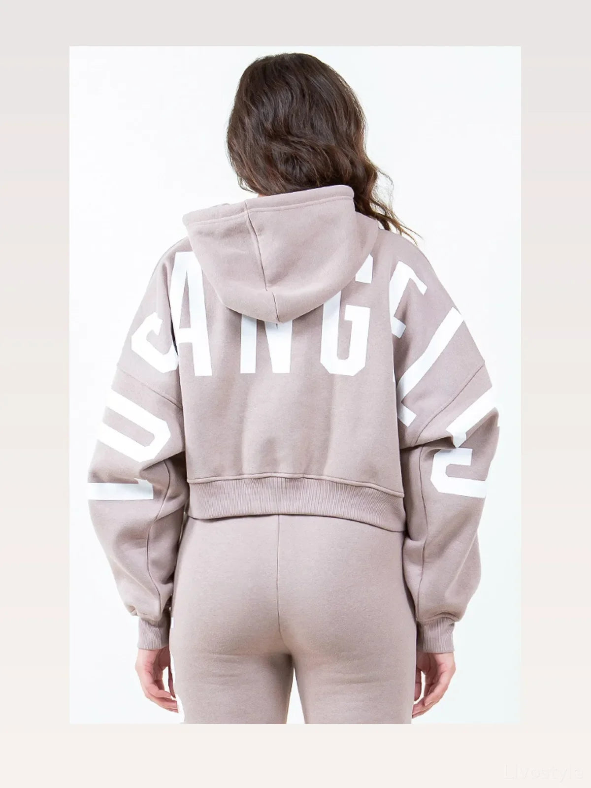 Stylish Graphic Letter Cropped Hoodie with Long Sleeves & Drawstring