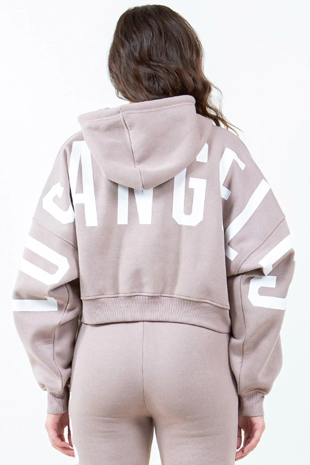 Stylish Graphic Letter Cropped Hoodie with Long Sleeves & Drawstring